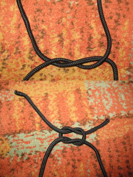 Nod de ambulanță din sfoară neagră – un nod simplu pentru legarea a două frânghii de aceeași grosime