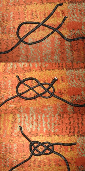 nodul Josefín pe funia neagră – îmbinarea a două capete într-un stil decorativ și simetric