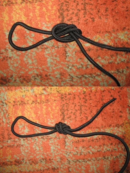 Buclă fixă împletită din șnur negru - nod simplu ce formează o buclă fixă