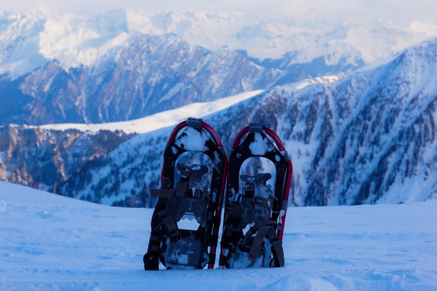 Rachete de zăpadă înfipte în munți în zăpadă. Sursă: https://www.pexels.com/cs-cz/foto/ryma-studeny-snih-krajina-20608151/