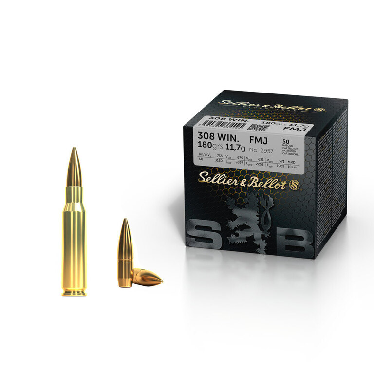 Cartușe FMJ Sellier & Bellot® / 308. Win / 11,7 g - 180 grs / 50 buc.