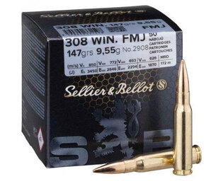 Cartușe FMJ Sellier & Bellot® / 308. Win / 8 g - 124 grs / 50 buc.