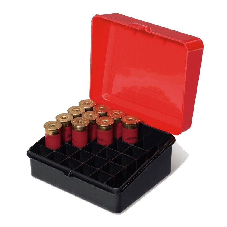 Cutie pentru cartușe - 25 bucăți pentru pușcă cu alice Plano Molding® USA - Negru/Roșu