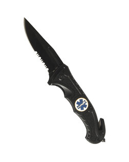 Cuțit pliabil RESCUE Mil-Tec® cu lamă combinată – negru