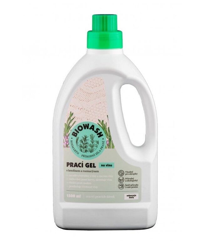 Gel ecologic de spălat pentru lână / rozmarin și lanolină BioWash®, 1,5 l