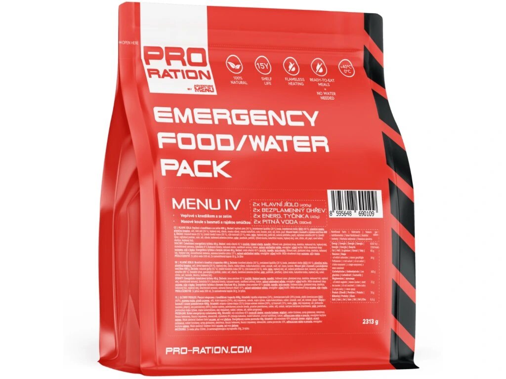 Rație de urgență cu alimente / apă Pro Ration®, MENIU IV