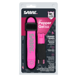 Set pentru alergători 2 în 1 Sabre Red® - spray de apărare + bandă LED pentru braț