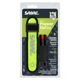 Set pentru alergători 2 în 1 Sabre Red® - spray de apărare + bandă LED pentru braț