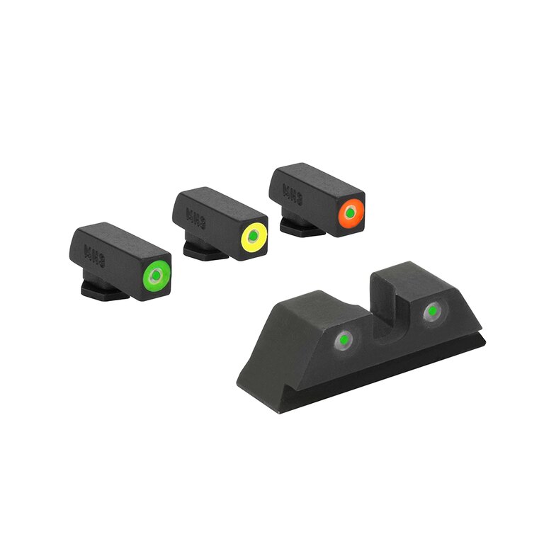 Set Pistol Tritiové Vizoare Hyper-Bright™ Meprolight® / mușcă galbenă, cătarea verde