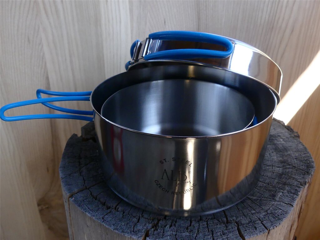 Veselă de camping din trei piese din oțel inoxidabil ALB® K2