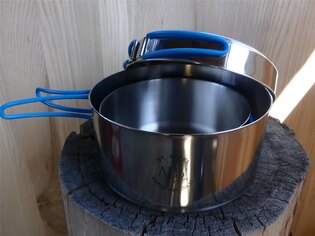 Veselă de camping din trei piese din oțel inoxidabil ALB® K2